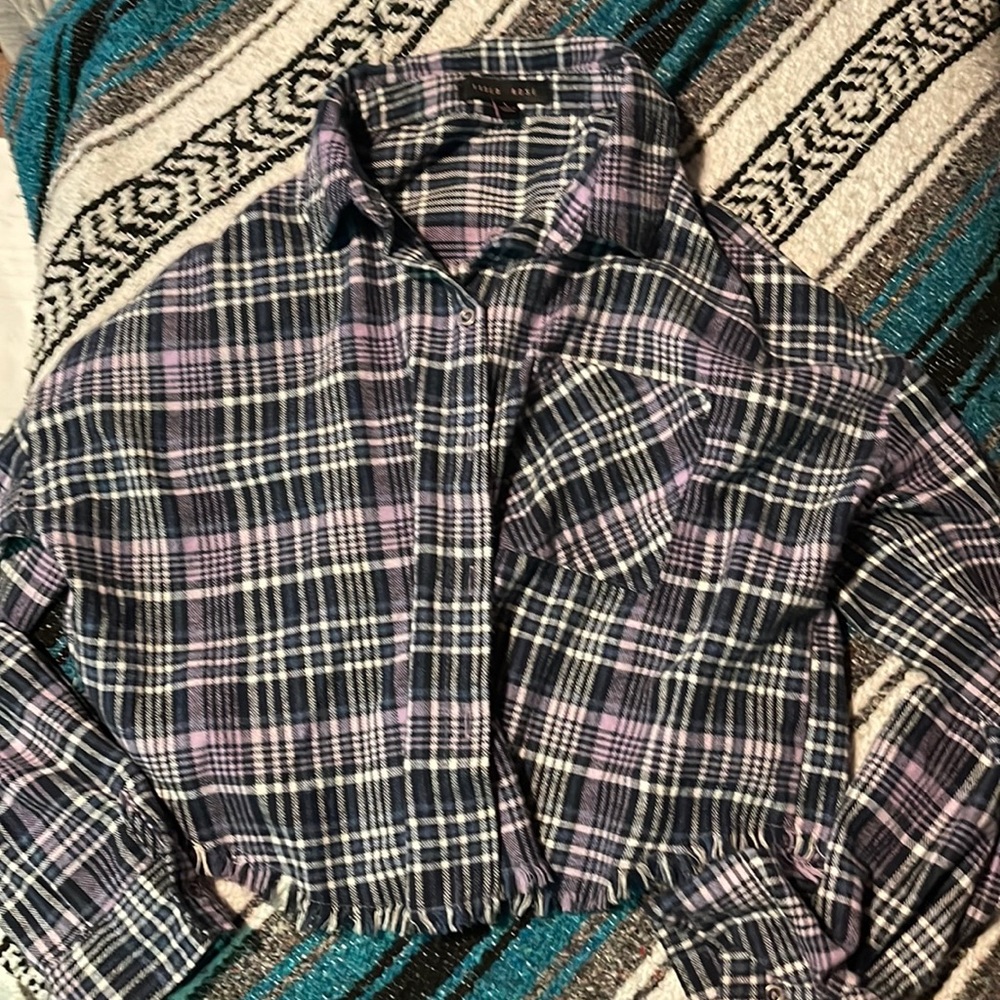 3 flannels one purple one orange and one red all size large